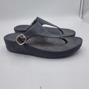 FitFlop Black Lizard‎ Embossed Leather Thong Sandals Cushioned Womens Size 8